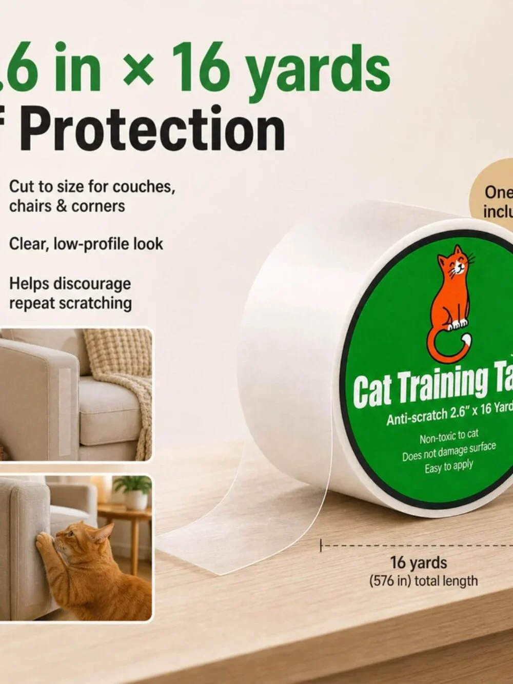 Anti-Scratch Tape for Furniture - Stop Cats from Scratching Couch, Chair Corners